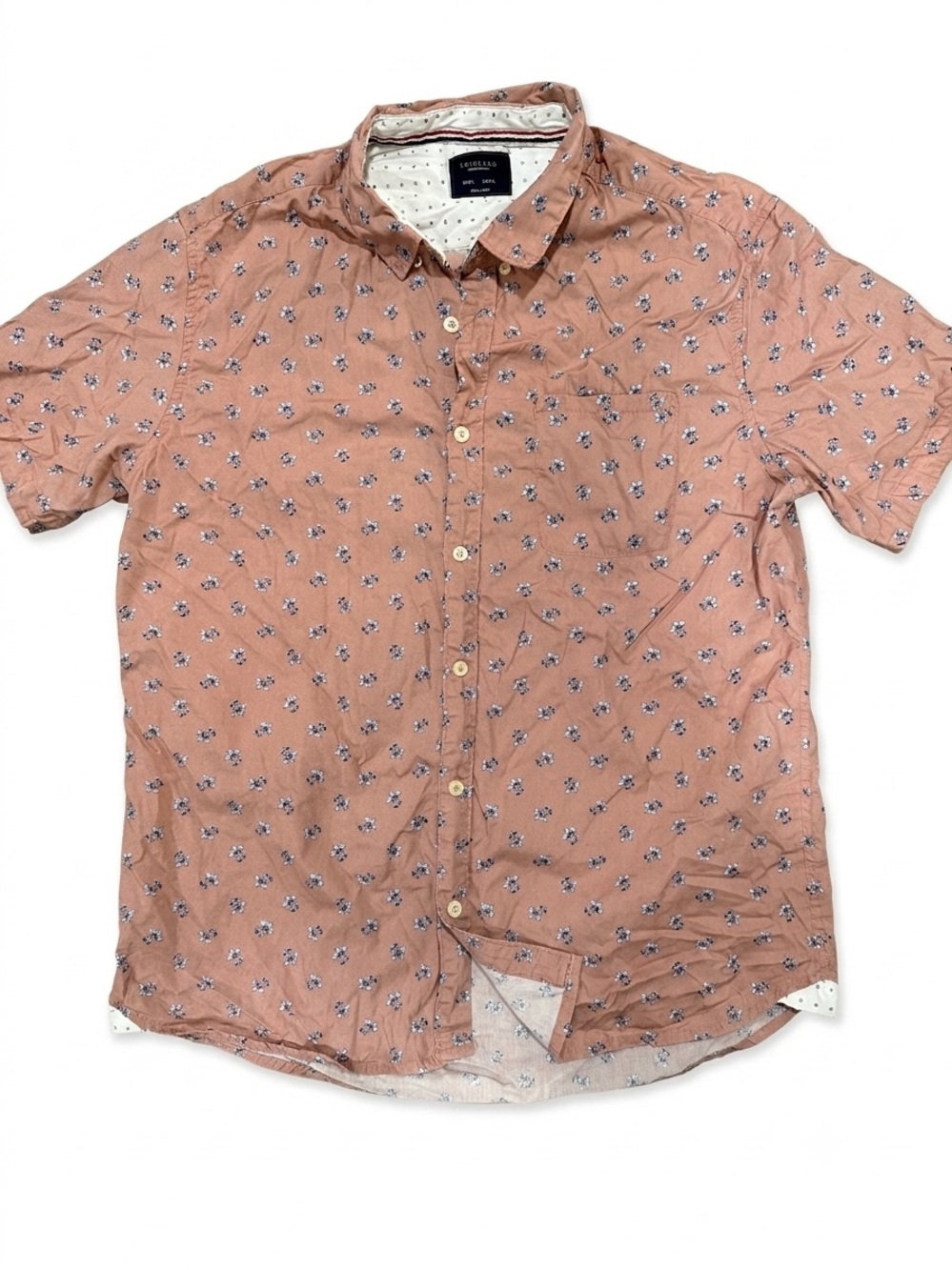 Level Ten Men’s Floral Button Down Shirt Large Pink Short Sleeve Modern Casual